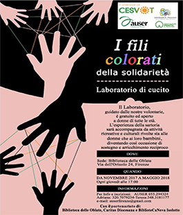 ''I fili colorati della solidarietà'', laboratorio gratuito di cucito alle Oblate