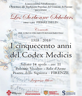 ''I cinquecento anni del Codex Medicis'', concerto medievale in Sala d'Arme a Palazzo Vecchio